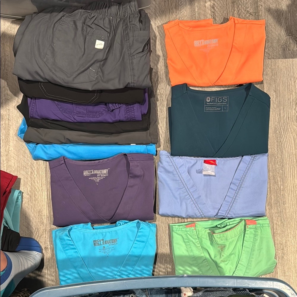 Grey's Anatomy Scrubs in Gray, Purple, Blue, and Green